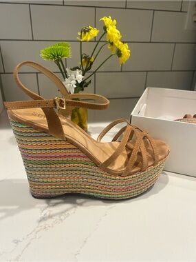 SHUTZ Platform Wedge Rainbow Espadrille Sandals 8.5